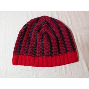 J.Crew Red & Navy‎ Striped Knit Beanie Hat Lambswool Cashmere Blend